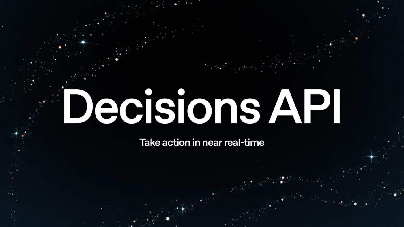 Decisions API 官方发布图，标语为 Take action in near real-time